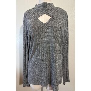 Bisou Bisou Women Cowlneck Cut Out Long Sleeve Gray Xl